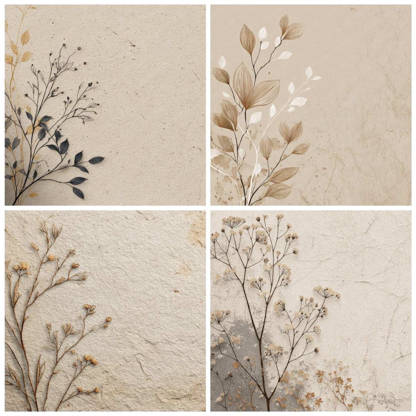 Driftwood Botanical Ink Background Digital Paper Pack (DDD000186)