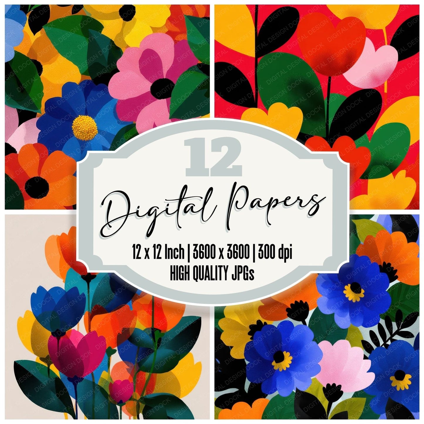 Graphic Petal Shape Background Digital Paper Pack (DDD000187)