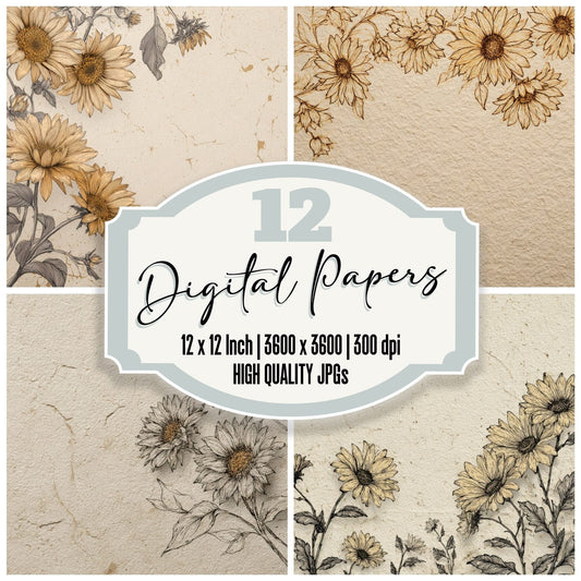 Limestone Sunflower Ink Background Digital Paper Pack (DDD000188)