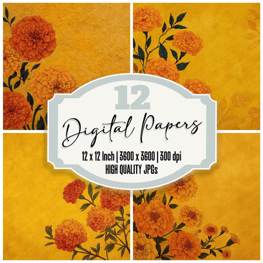 Mustard Marigold Ink Background Digital Paper Pack (DDD000189)