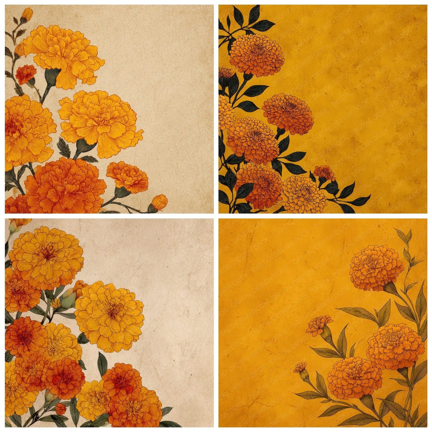 Mustard Marigold Ink Background Digital Paper Pack (DDD000189)