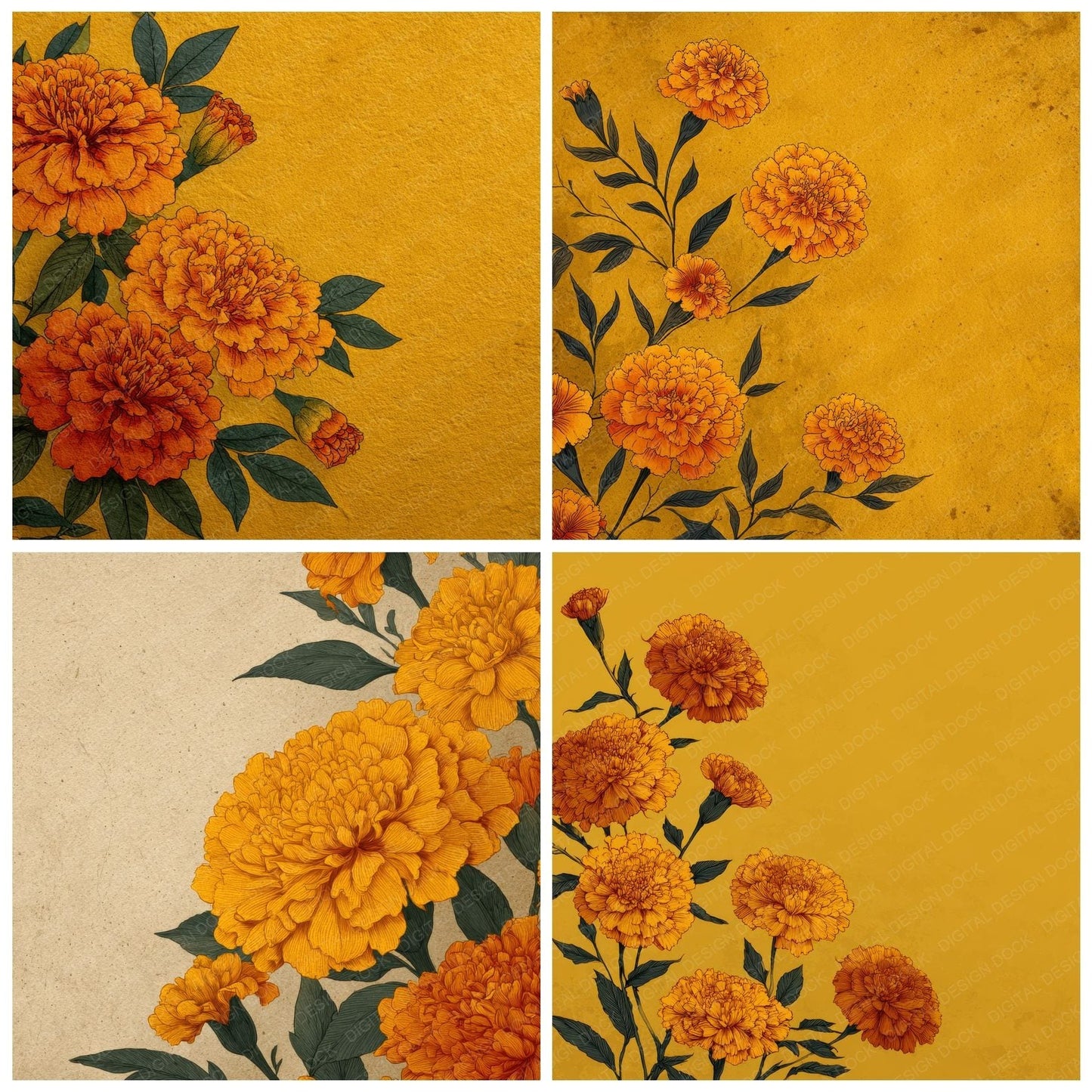 Mustard Marigold Ink Background Digital Paper Pack (DDD000189)
