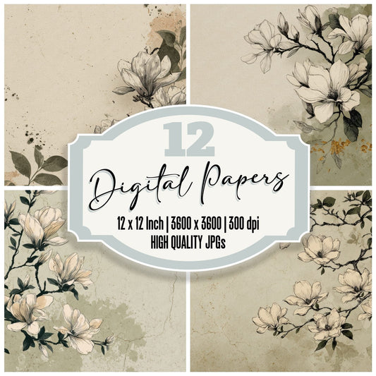 Olive Magnolia Ink Background Digital Paper Pack (DDD000190)