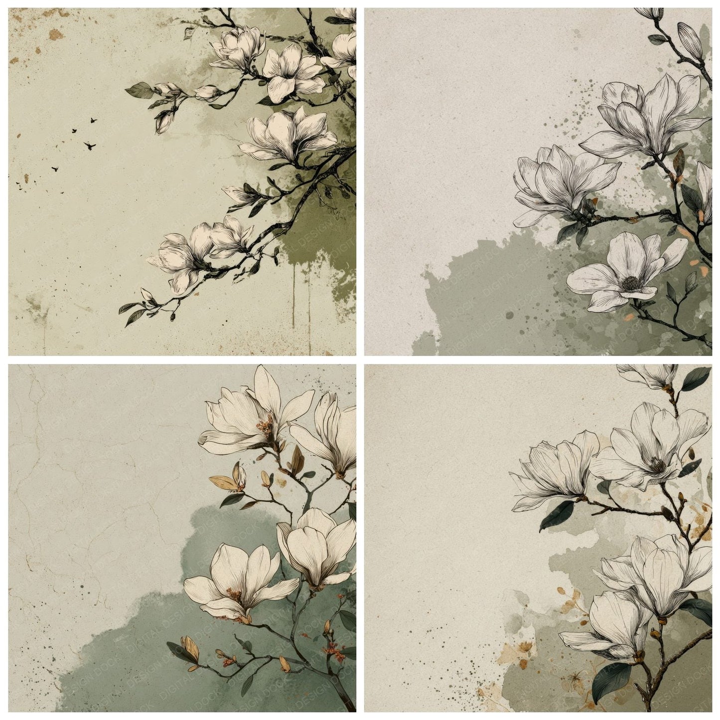 Olive Magnolia Ink Background Digital Paper Pack (DDD000190)