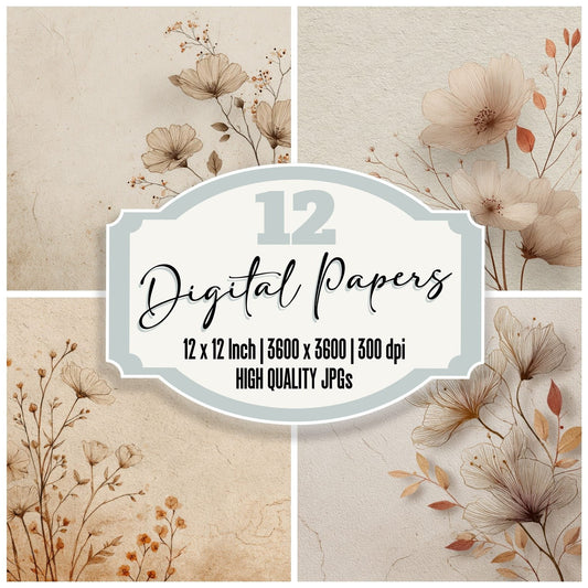 Parchment Botanical Outline Background Digital Paper Pack (DDD000191)
