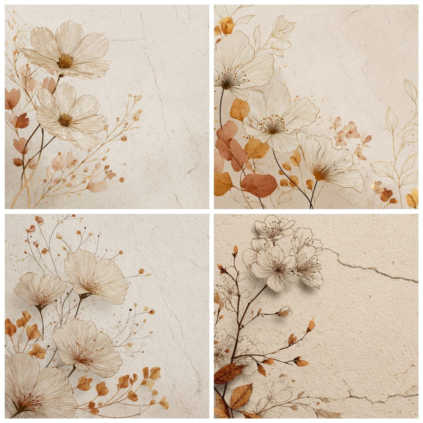 Parchment Botanical Outline Background Digital Paper Pack (DDD000191)