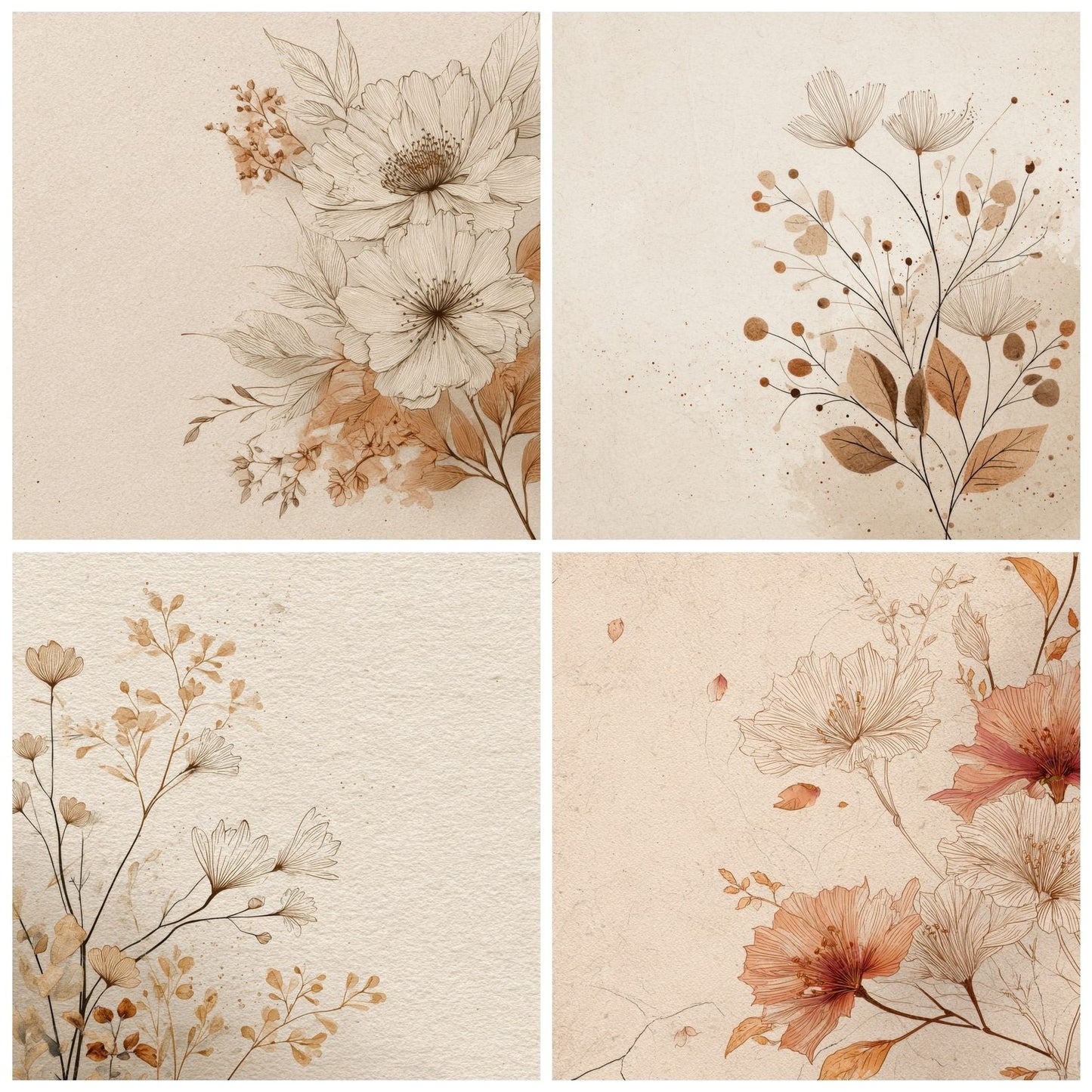 Parchment Botanical Outline Background Digital Paper Pack (DDD000191)