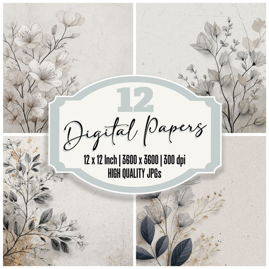 Pearl Botanical Ink Background Digital Paper Pack (DDD000192)