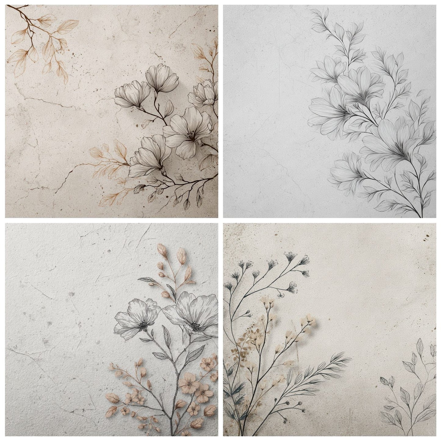 Pearl Botanical Ink Background Digital Paper Pack (DDD000192)
