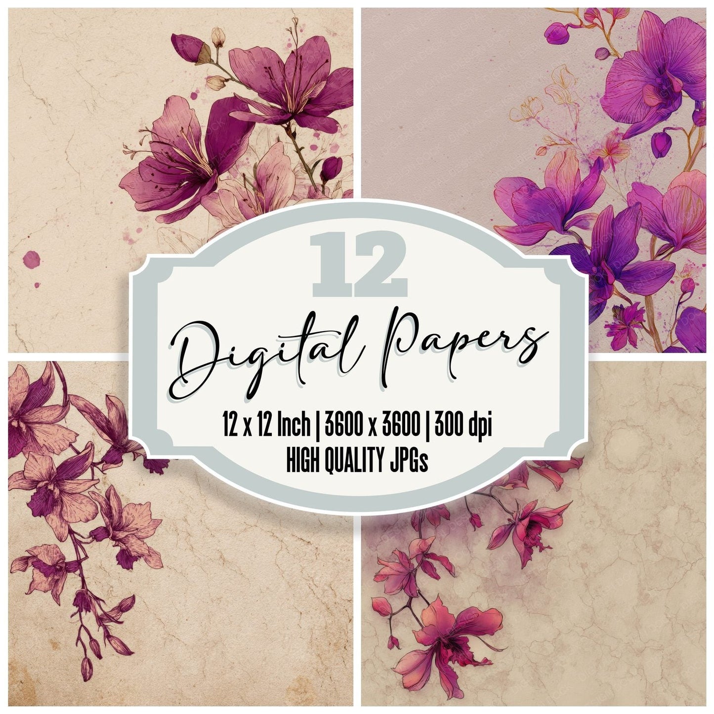Plum Orchid Ink Background Digital Paper Pack (DDD000194)