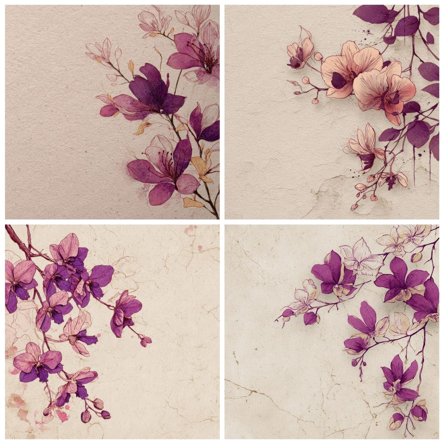 Plum Orchid Ink Background Digital Paper Pack (DDD000194)