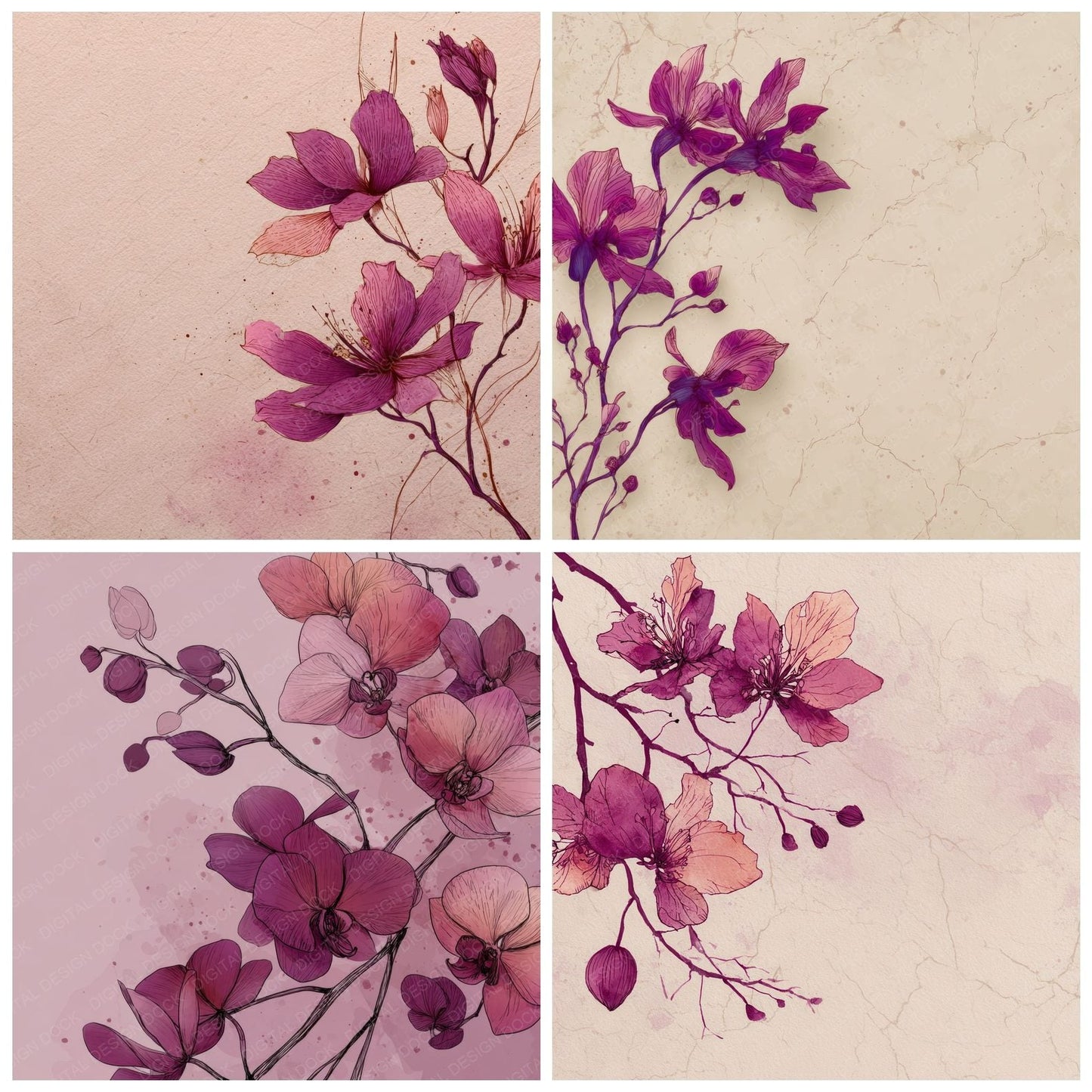 Plum Orchid Ink Background Digital Paper Pack (DDD000194)