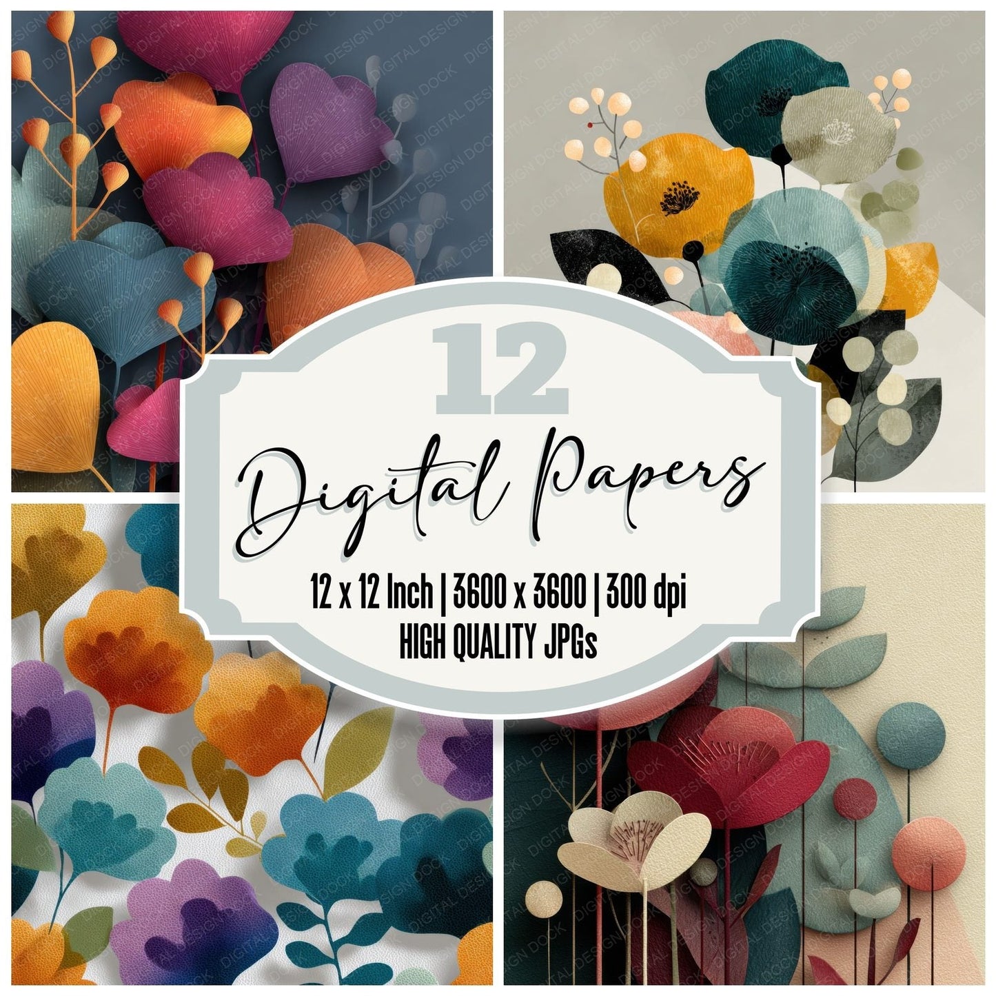 Sculptural Floral Forms Background Digital Paper Pack (DDD000195)