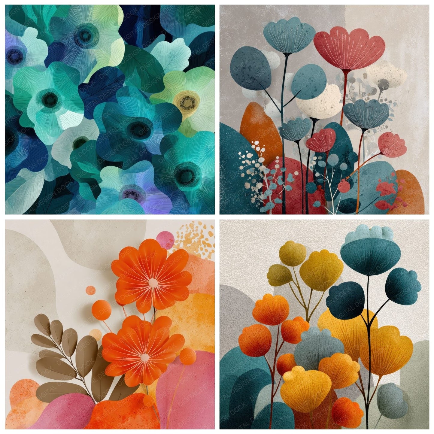 Sculptural Floral Forms Background Digital Paper Pack (DDD000195)