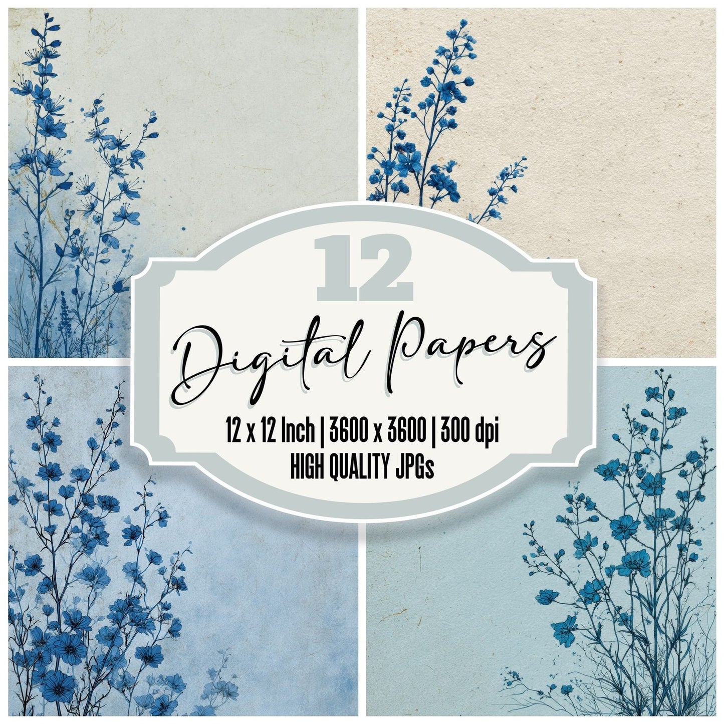 Steel Delphinium Ink Background Digital Paper Pack (DDD000197)