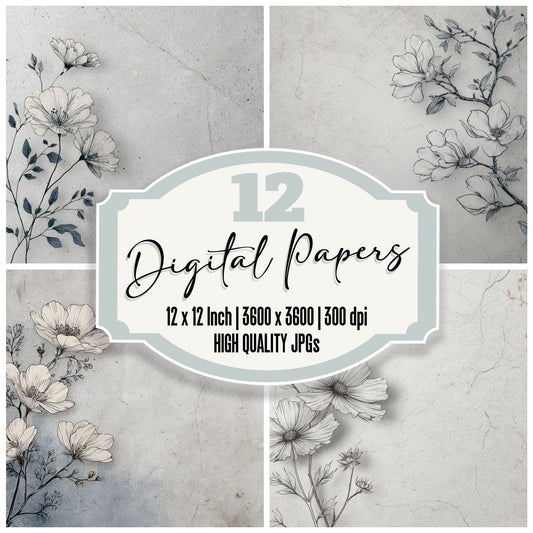 Stone Botanical Ink Background Digital Paper Pack (DDD000198)