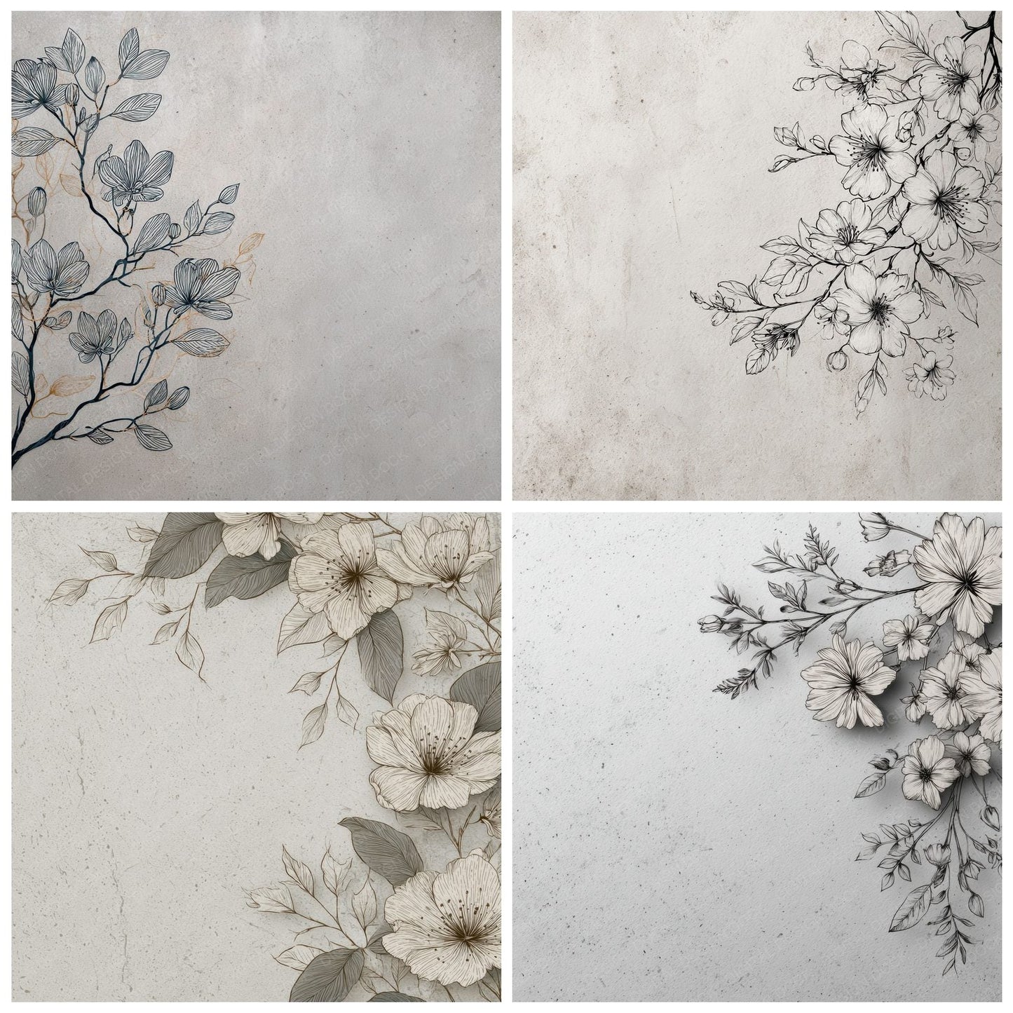 Stone Botanical Ink Background Digital Paper Pack (DDD000198)