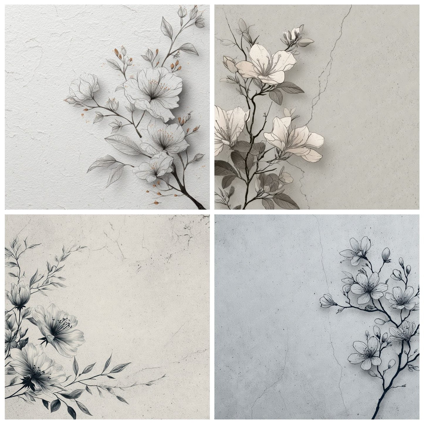 Stone Botanical Ink Background Digital Paper Pack (DDD000198)