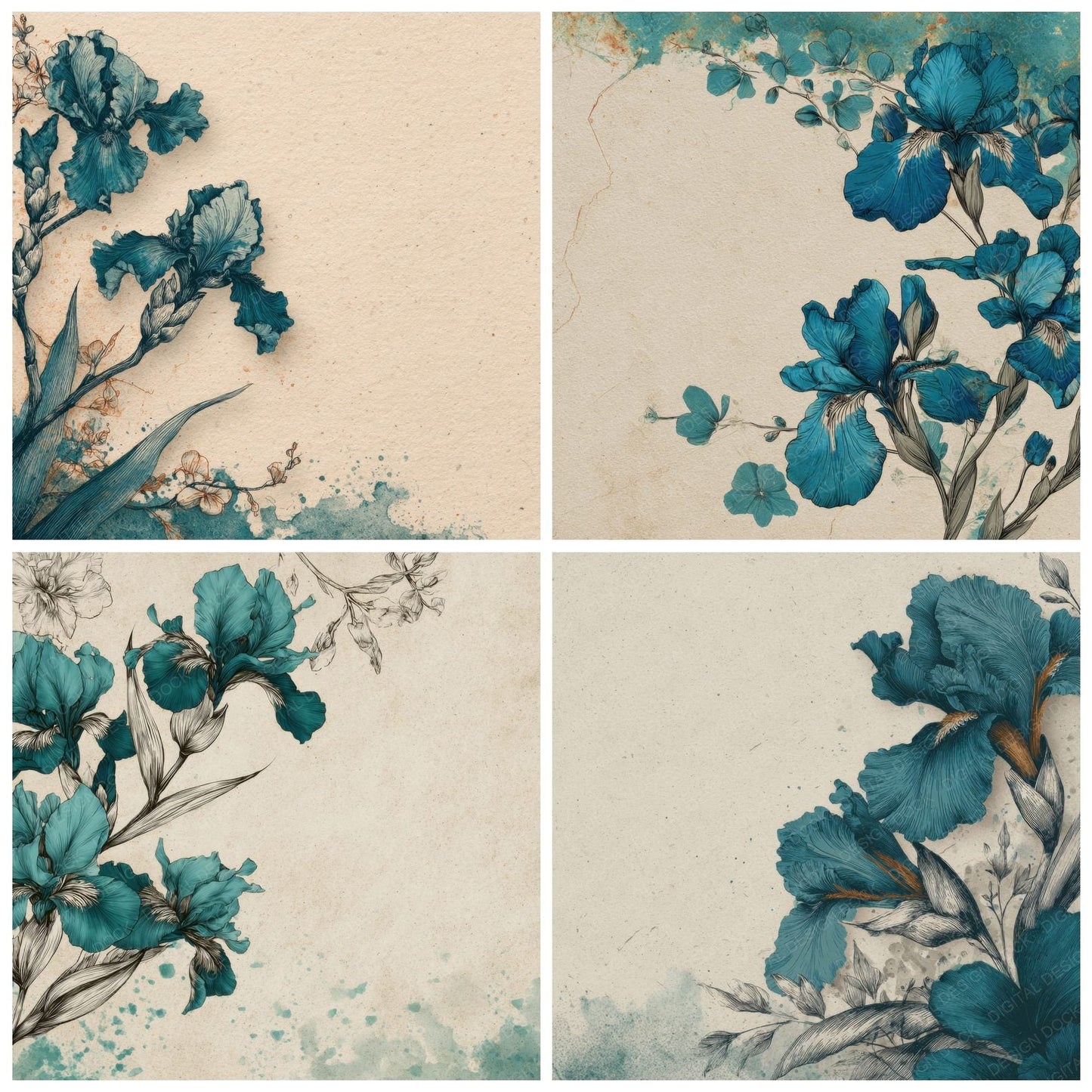 Teal Iris Ink Background Digital Paper Pack (DDD000199)