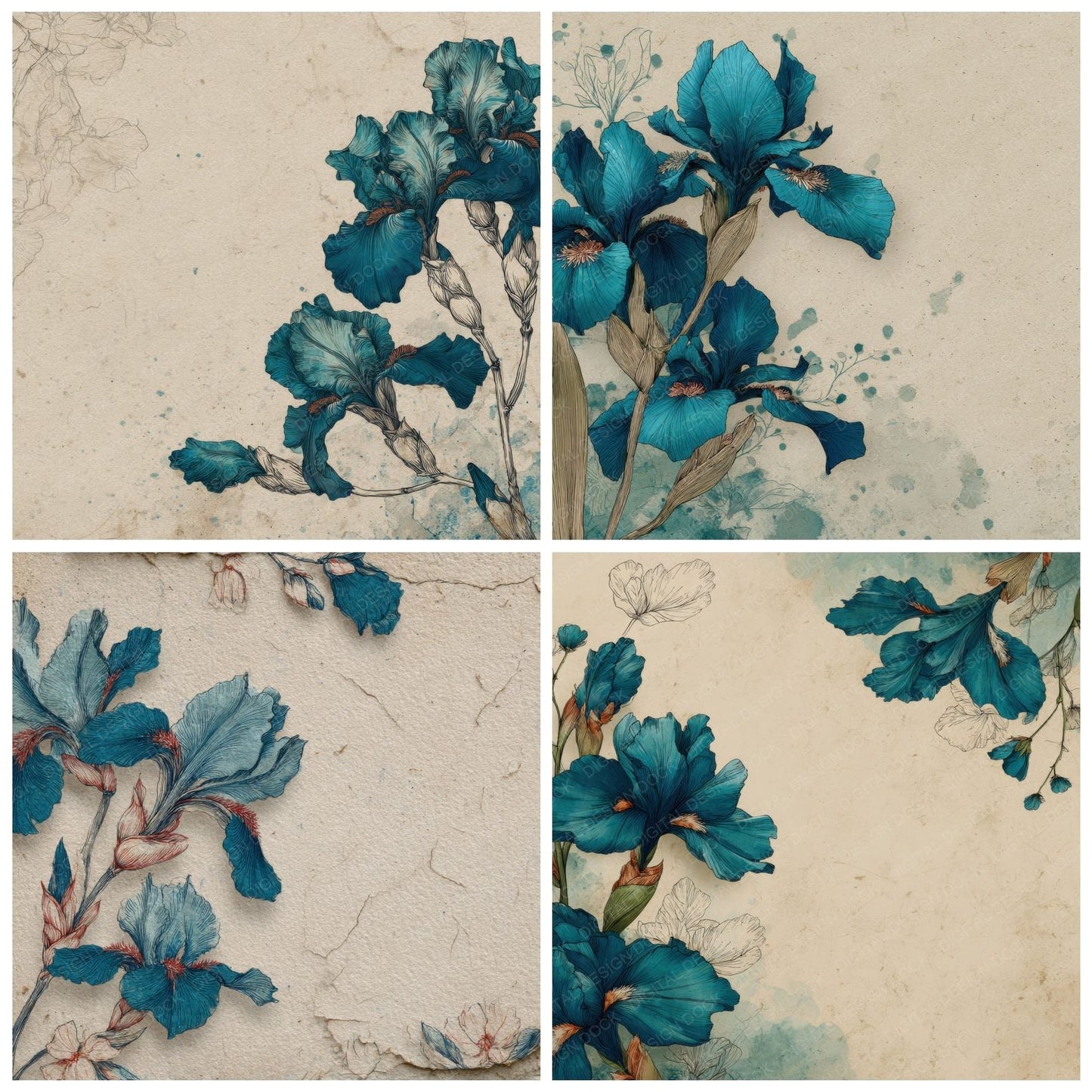 Teal Iris Ink Background Digital Paper Pack (DDD000199)