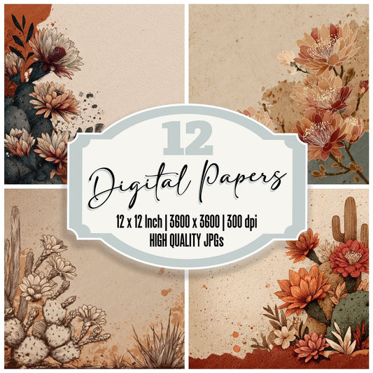 Adobe Cactus Flower Ink Background Digital Paper Pack (DDD000201)