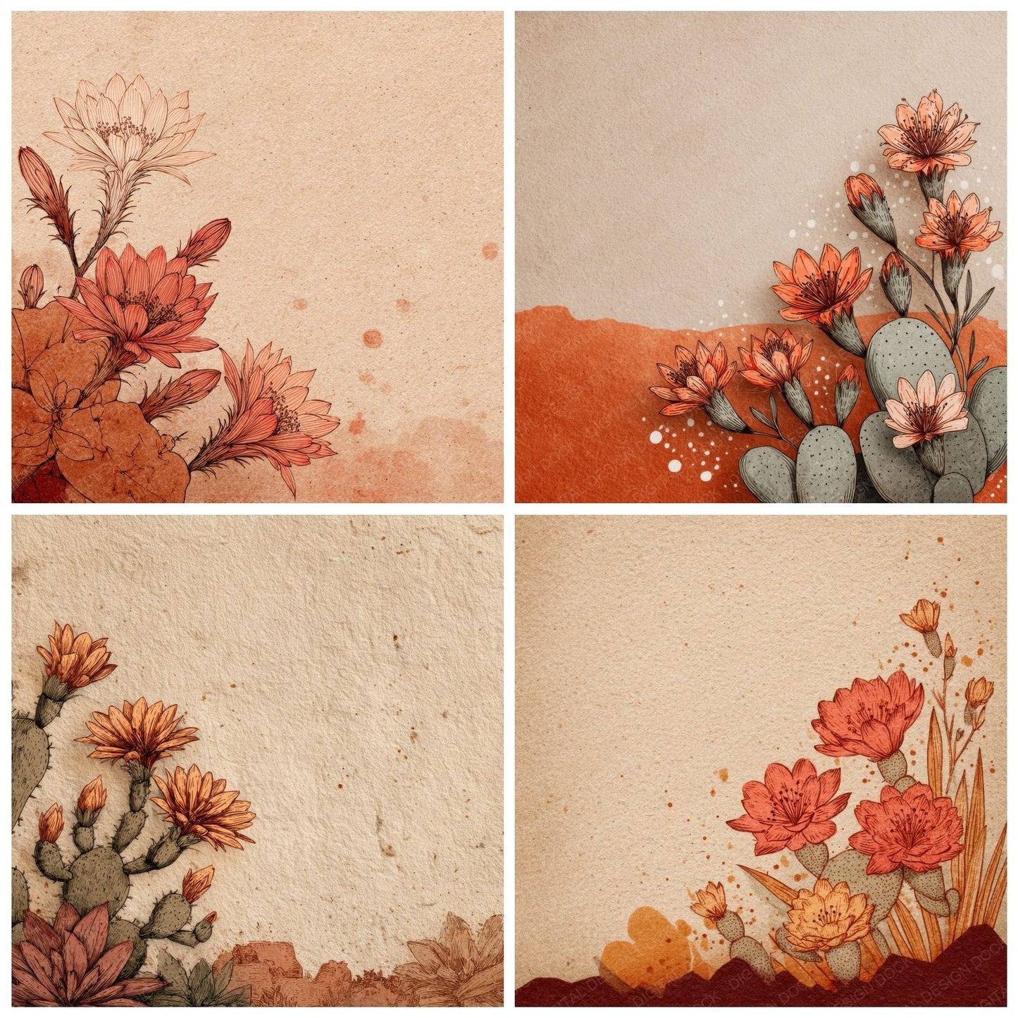 Adobe Cactus Flower Ink Background Digital Paper Pack (DDD000201)