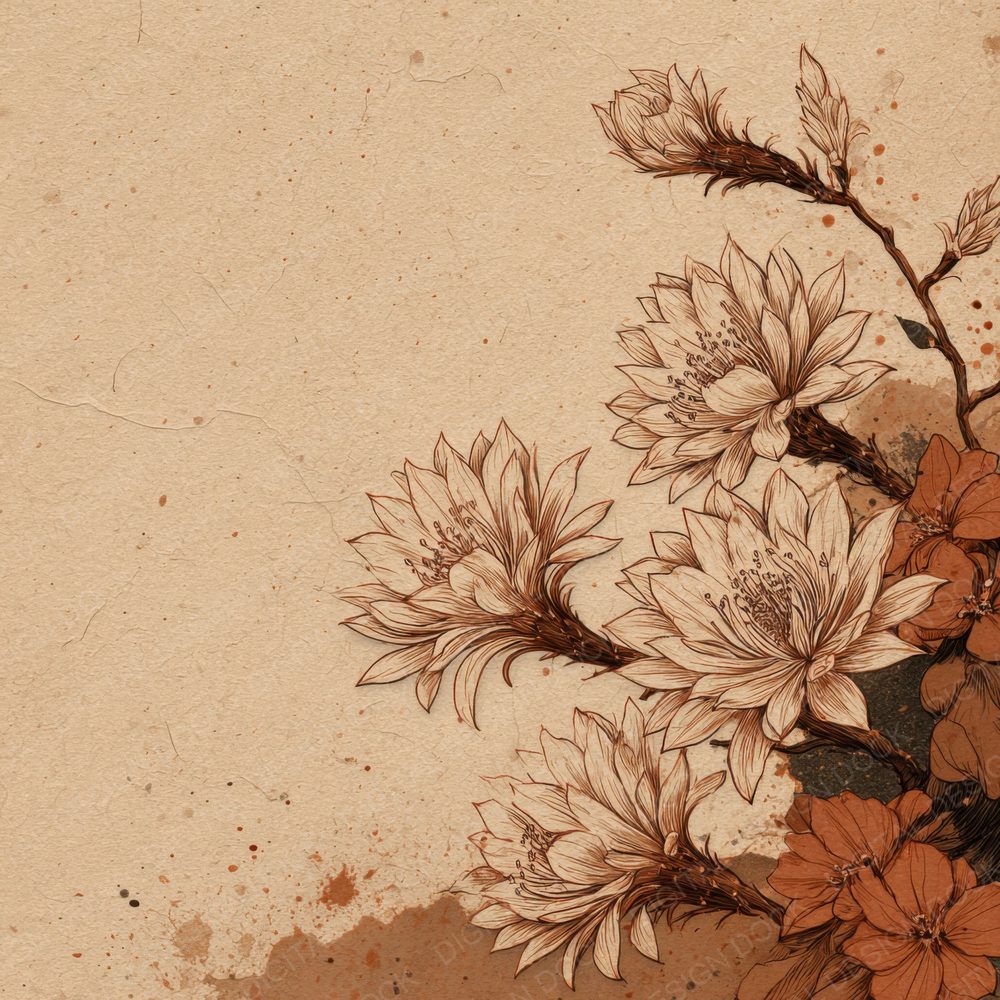 Adobe Cactus Flower Ink Background Digital Paper Pack (DDD000201)