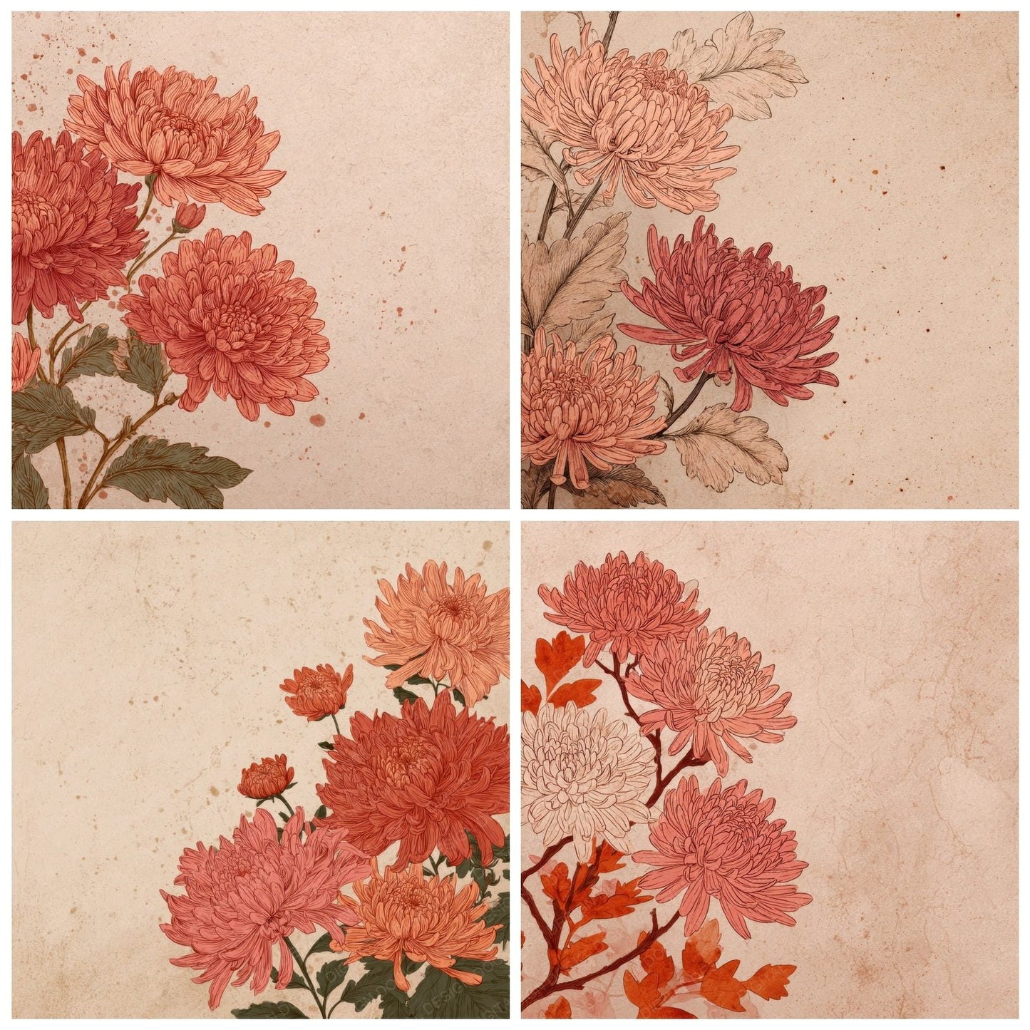 Blush Floral Ink Edge Background Digital Paper Pack (DDD000202)