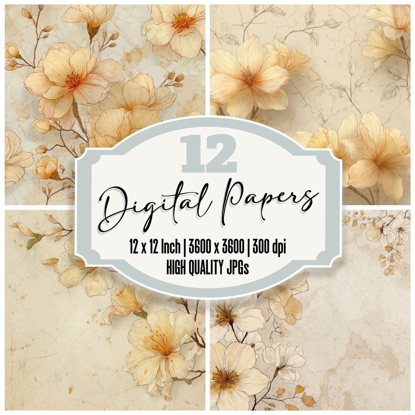 Butter Narcissus Ink Background Digital Paper Pack (DDD000203)