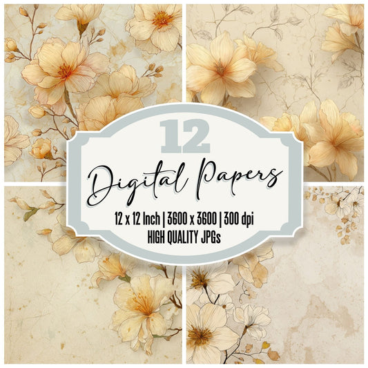 Butter Narcissus Ink Background Digital Paper Pack (DDD000203)