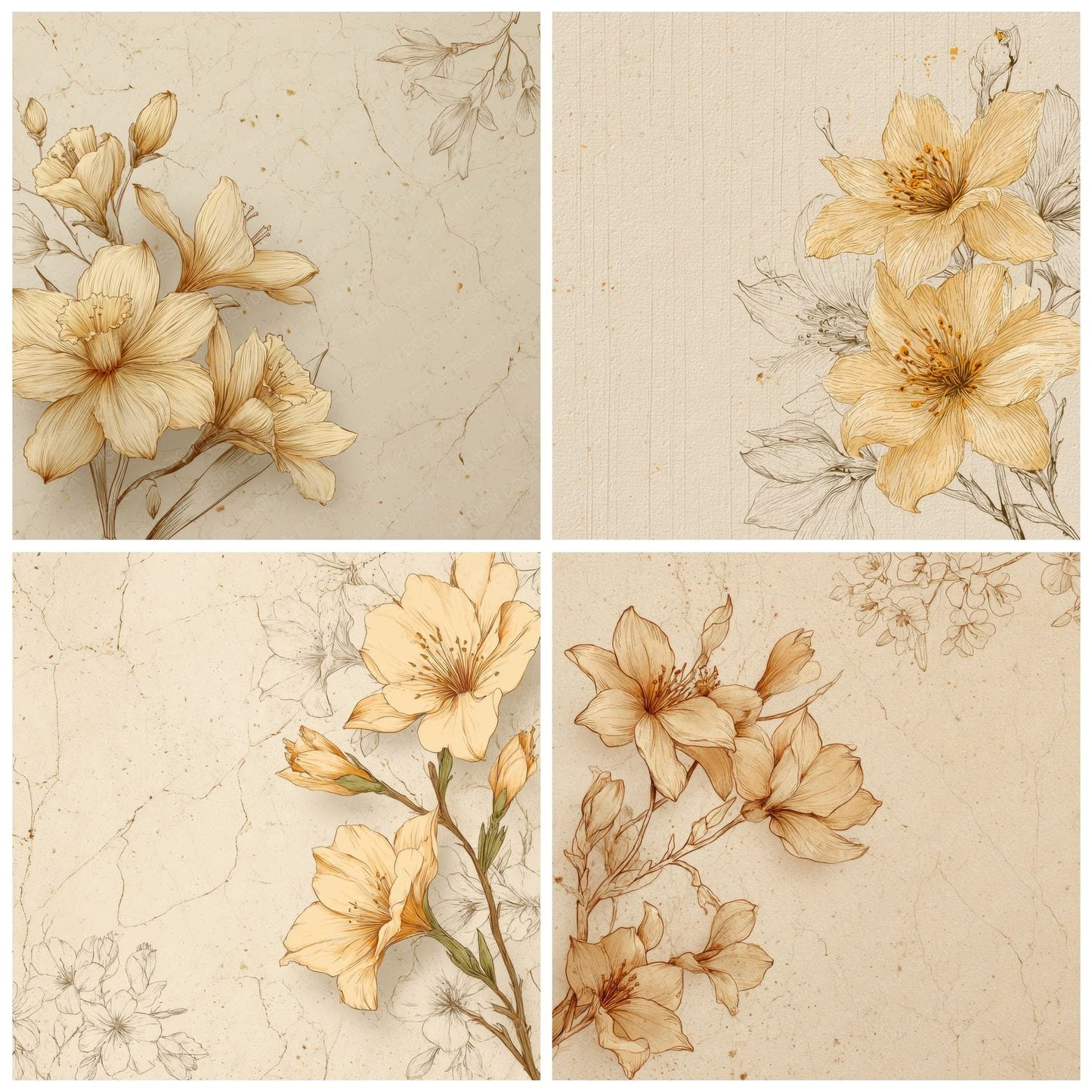 Butter Narcissus Ink Background Digital Paper Pack (DDD000203)