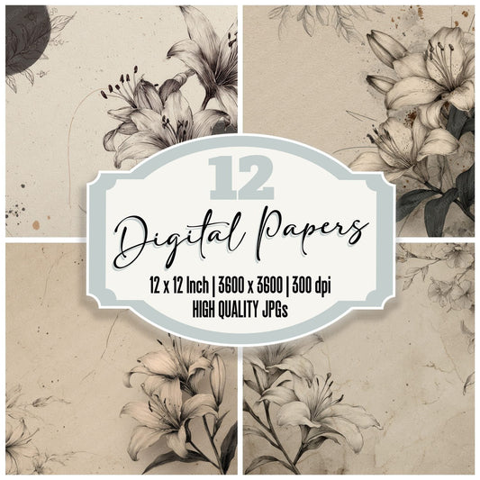 Charcoal Lily Ink Background Digital Paper Pack (DDD000204)