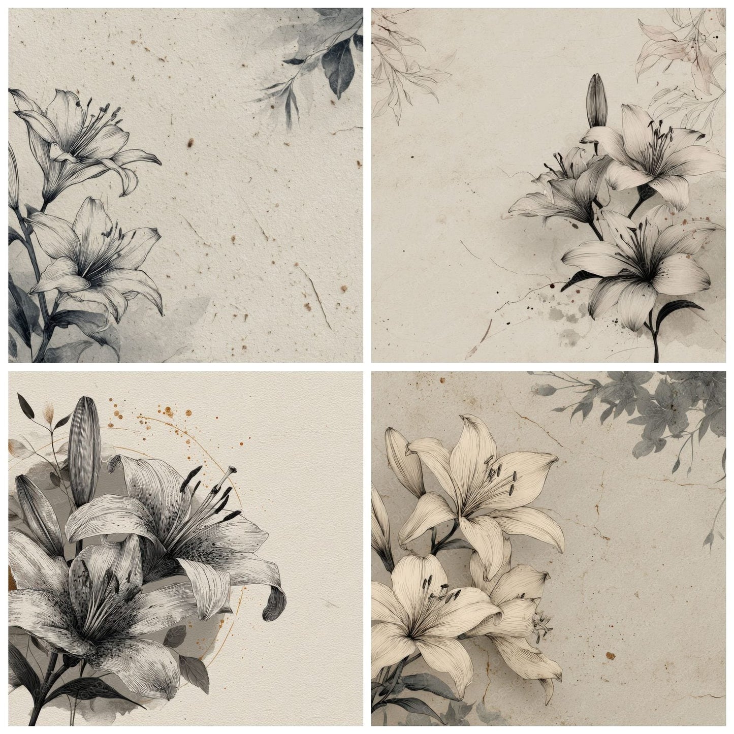 Charcoal Lily Ink Background Digital Paper Pack (DDD000204)