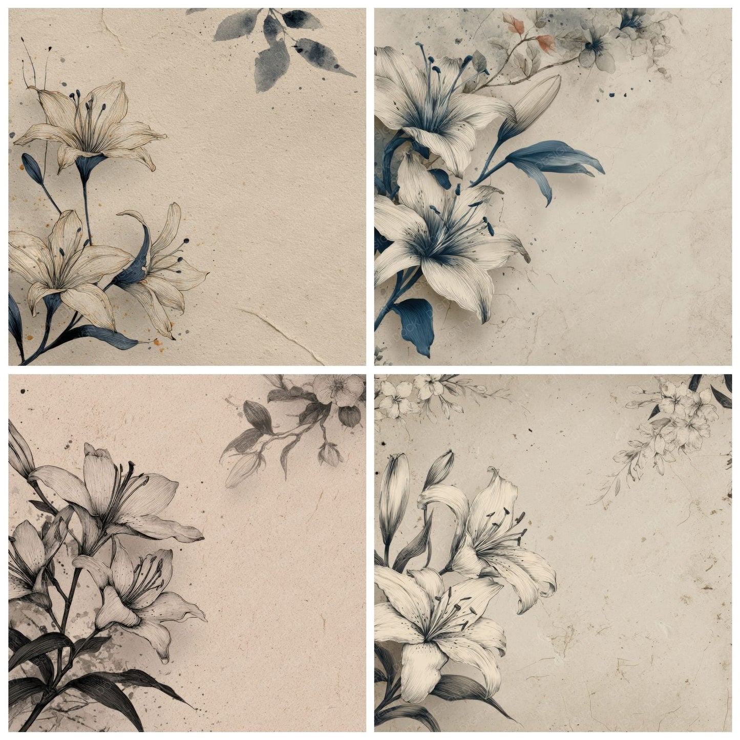 Charcoal Lily Ink Background Digital Paper Pack (DDD000204)