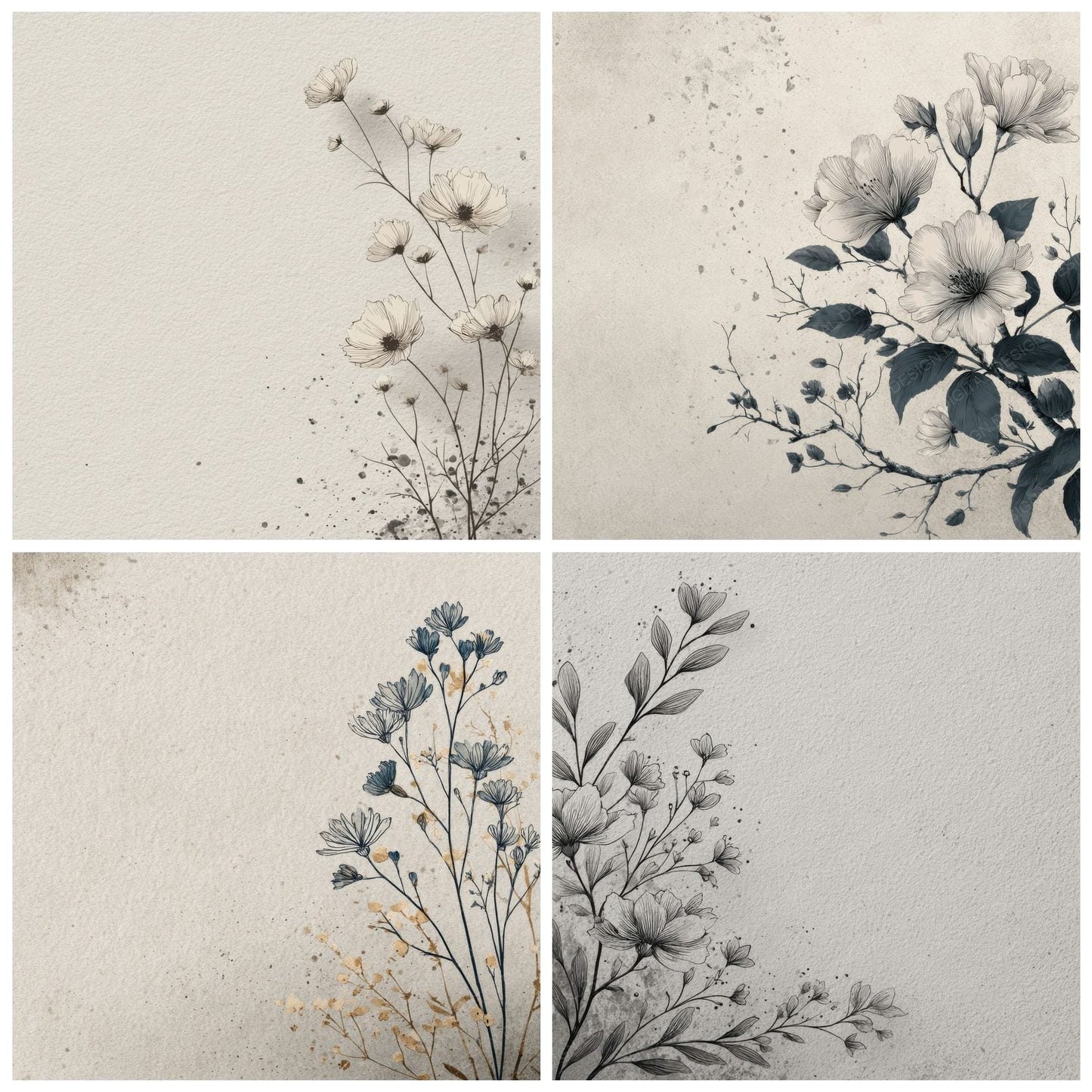 Cloud Botanical Ink Background Digital Paper Pack (DDD000205)