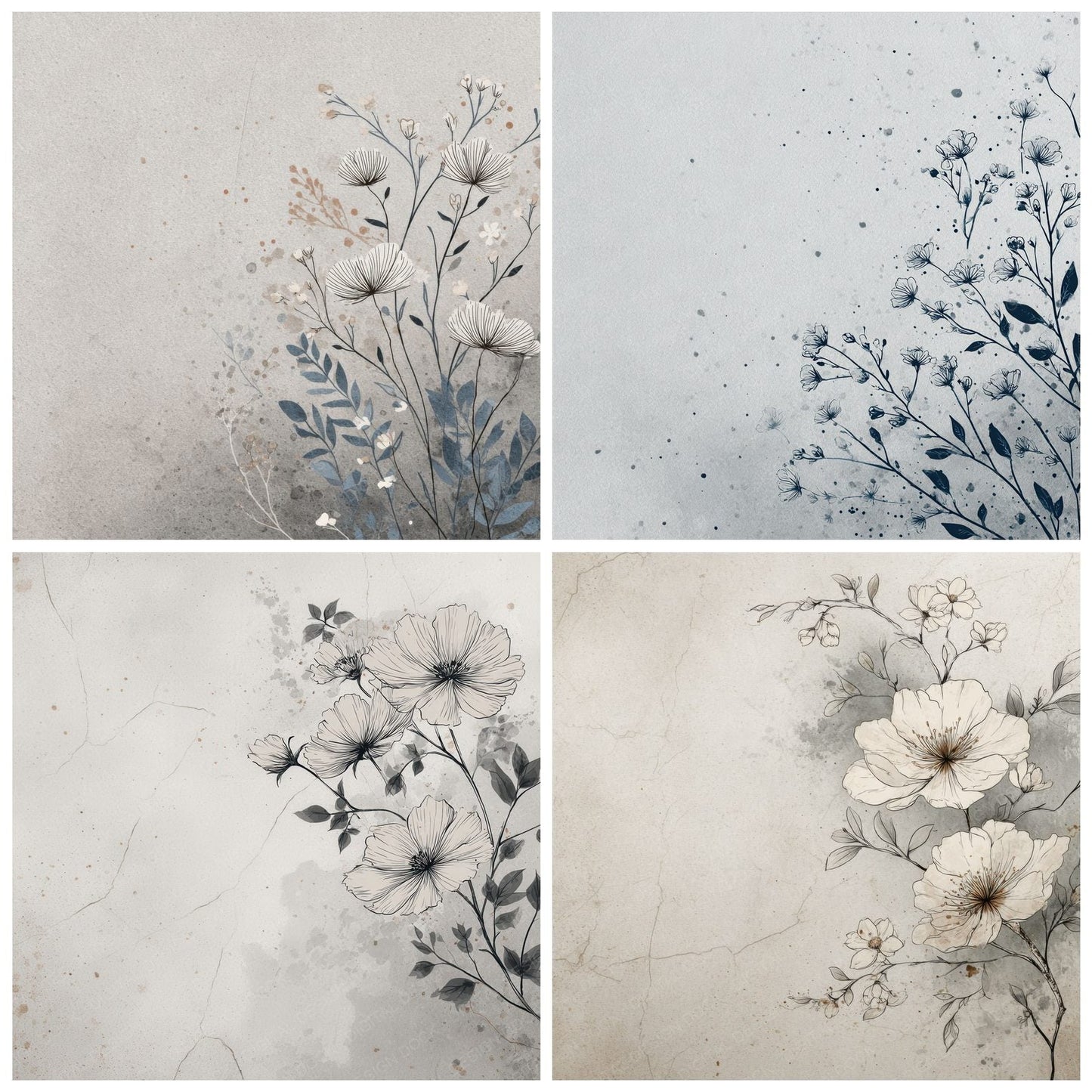 Cloud Botanical Ink Background Digital Paper Pack (DDD000205)