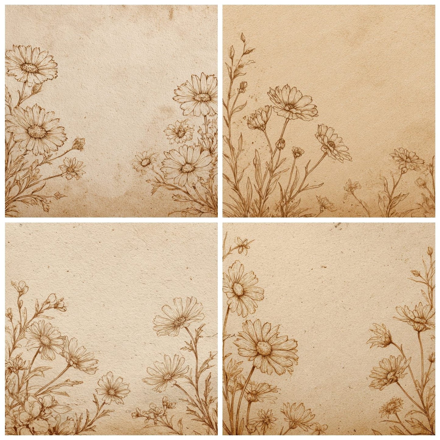Daisy Natural Tones Sketch Background Digital Paper Pack (DDD000206)