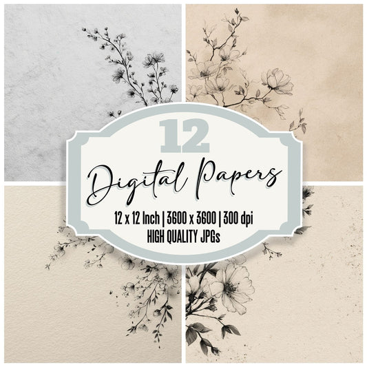 Diagonal Botanical Ink Background Digital Paper Pack (DDD000207)