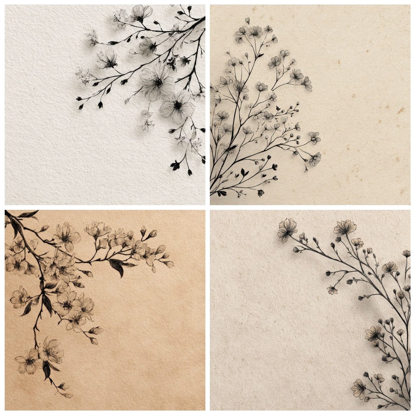 Diagonal Botanical Ink Background Digital Paper Pack (DDD000207)