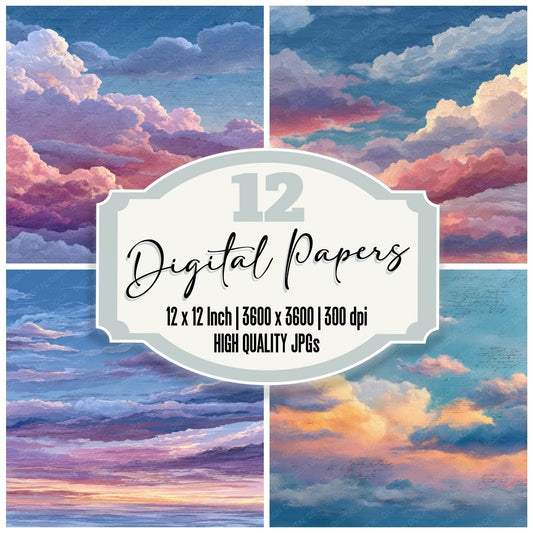 Evening Script Cloud Background Digital Paper Pack (DDD000208)