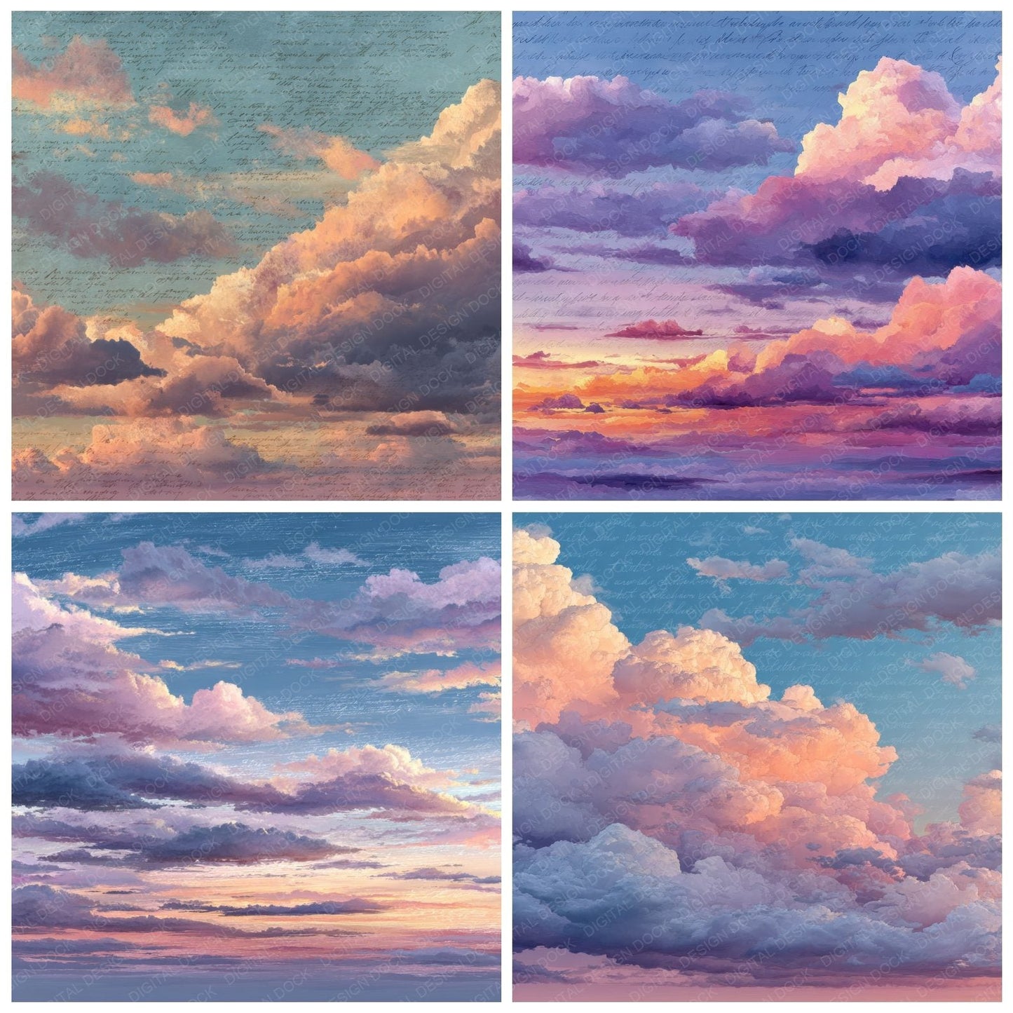 Evening Script Cloud Background Digital Paper Pack (DDD000208)