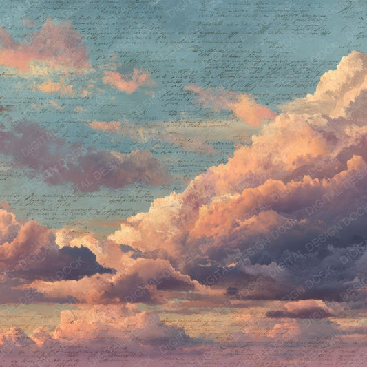 Evening Script Cloud Background Digital Paper Pack (DDD000208)