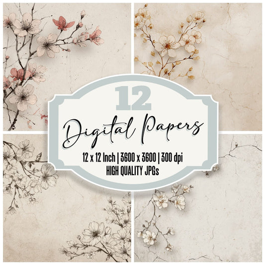 Fading Floral Ink Outline Background Digital Paper Pack (DDD000209)