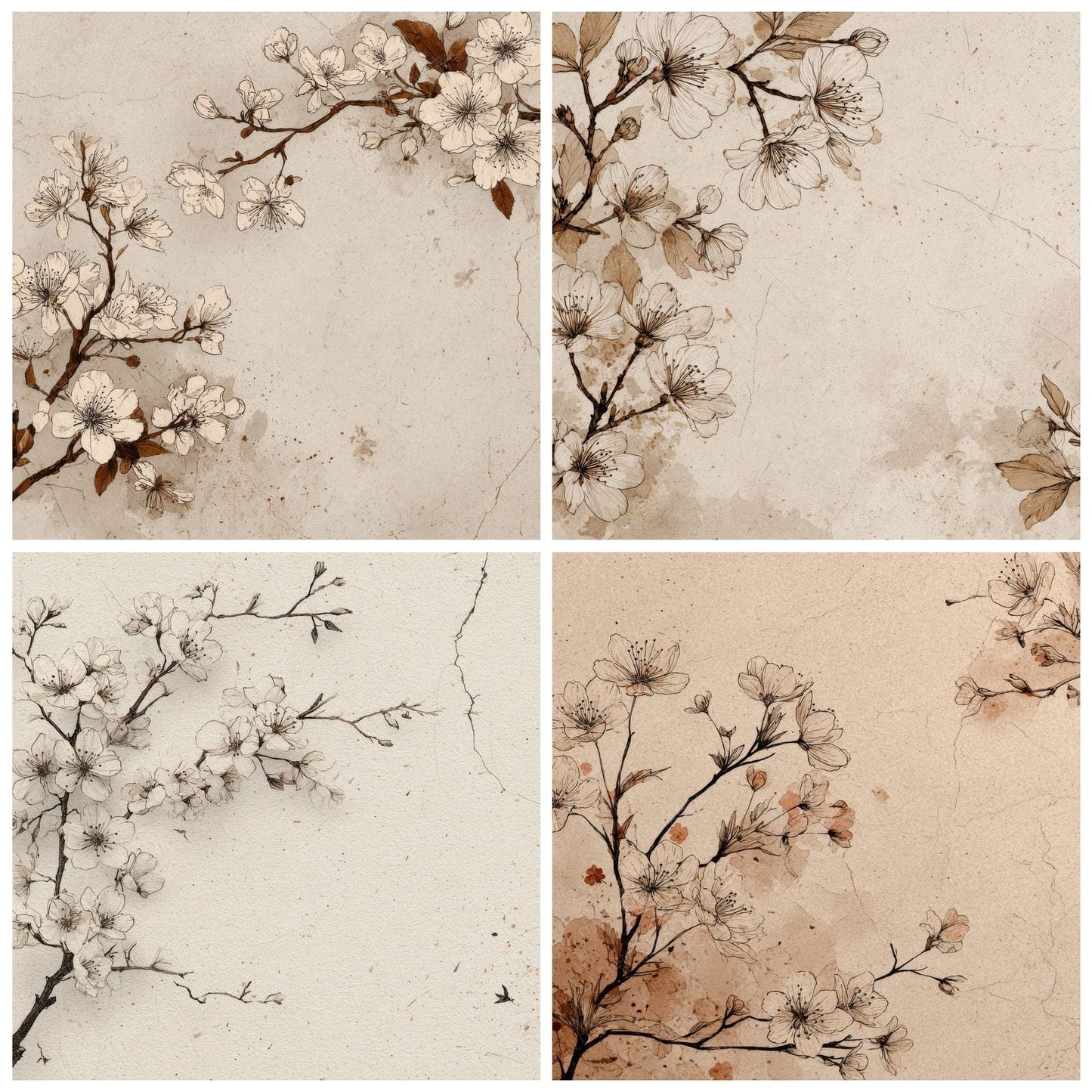 Fading Floral Ink Outline Background Digital Paper Pack (DDD000209)