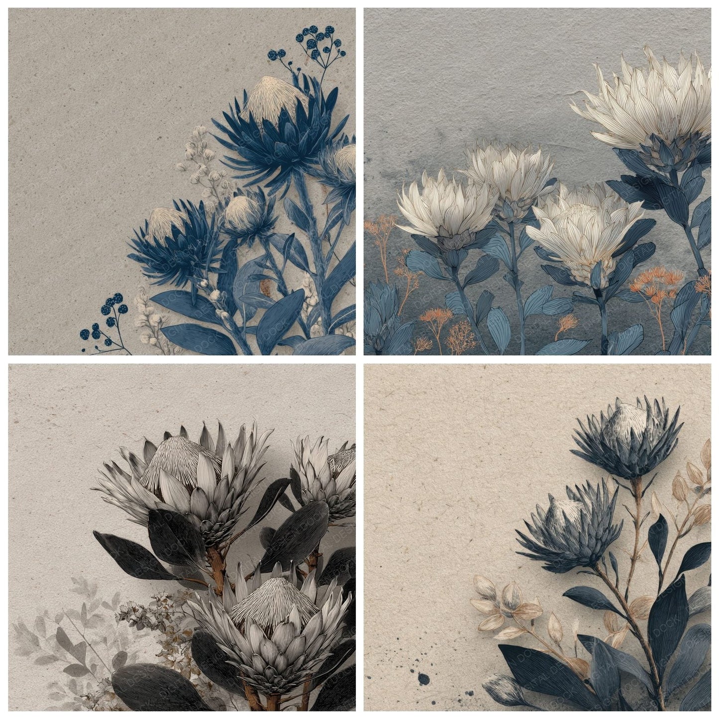 Graphite Protea Ink Background Digital Paper Pack (DDD000210)