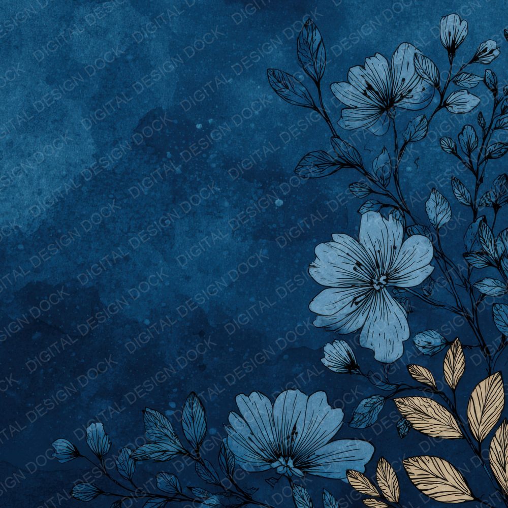 Indigo Floral Ink Background Digital Paper Pack (DDD000212)