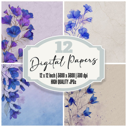 Lavender Bluebell Ink Background Digital Paper Pack (DDD000213)