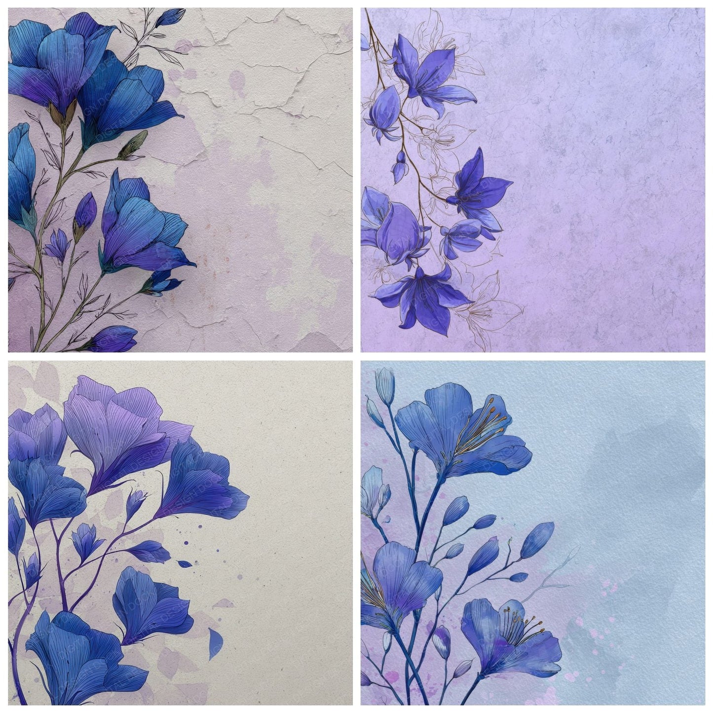 Lavender Bluebell Ink Background Digital Paper Pack (DDD000213)