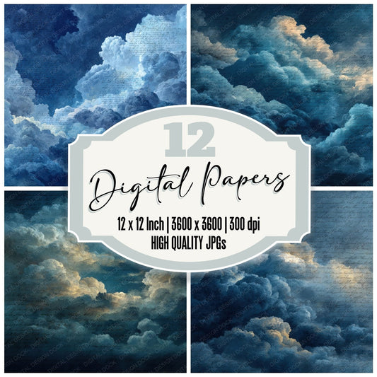Night Scripted Cloud Background Digital Paper Pack (DDD000214)