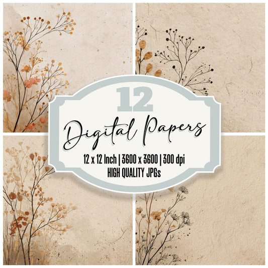 Oat Botanical Corner Ink Background Digital Paper Pack (DDD000215)